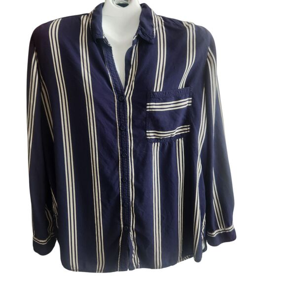 BeachLunchLounge Button Down Tunic-Navy Gray Stripe-Viscose-M-Coastal Grandma - Picture 2 of 11